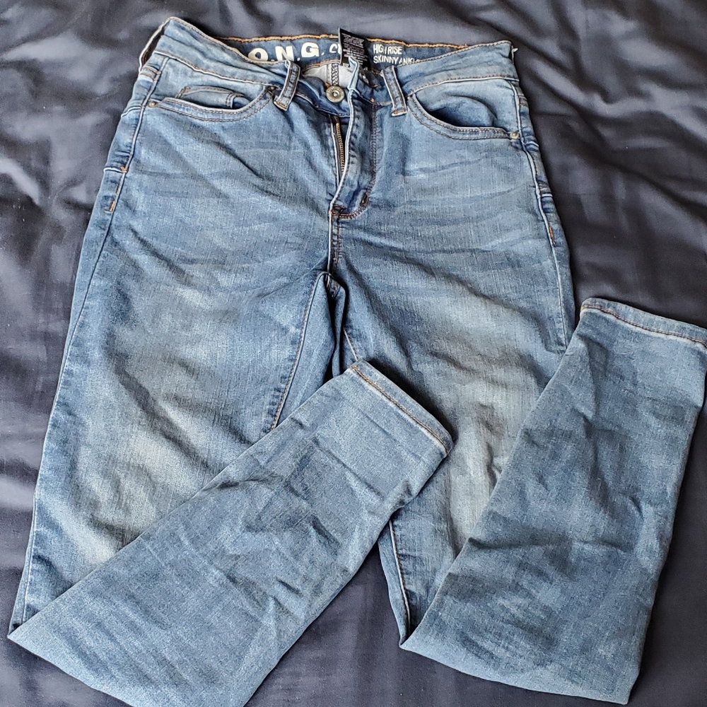 Blue high rise skinny jeans